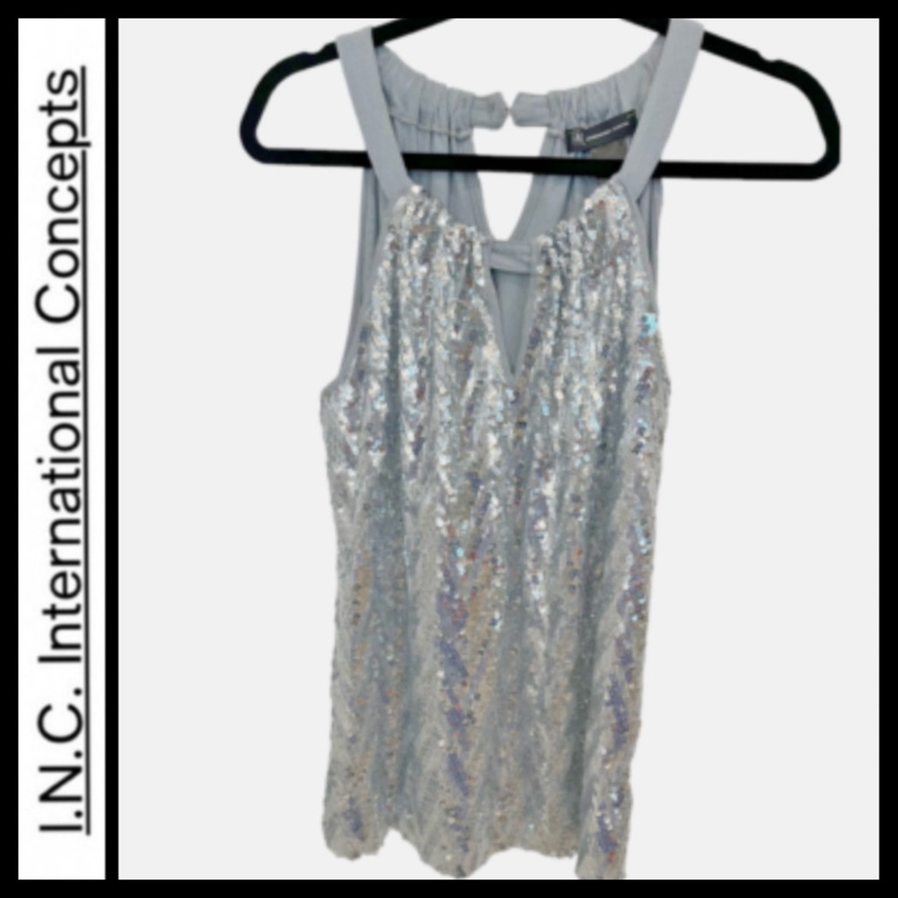 NWT I.N.C. International Concepts Silver Sequin Top - Picture 2 of 7